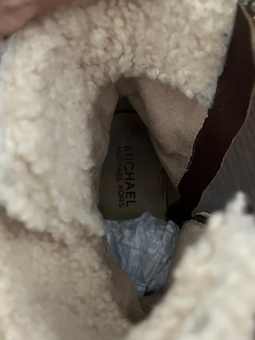 Michael Kors Dark Brown Leather Shearling-Trim Block Heel Ankle Boots